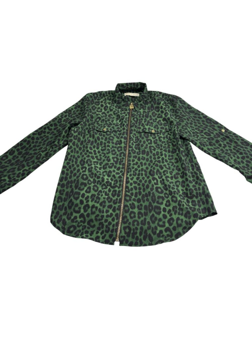Michael Kors Womens Green & Black Leopard Print Zip-Up Jacket Size M - Picture 4 of 10